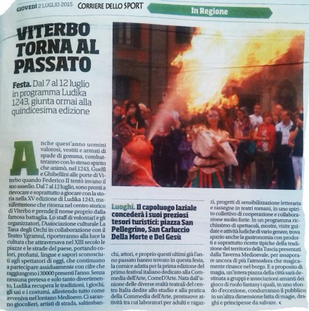 Articolo uscito sul Corriere dello Sport per la XV° Edizione di Ludika Articolo uscito sul Corriere dello Sport per la XV° Edizione di Ludika